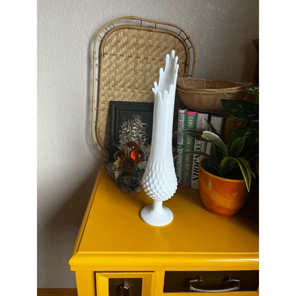 Vintage Fenton Hobnail Milk Glass 15-3/4" Swung Vase PLEASE DO NOT BUNDLE